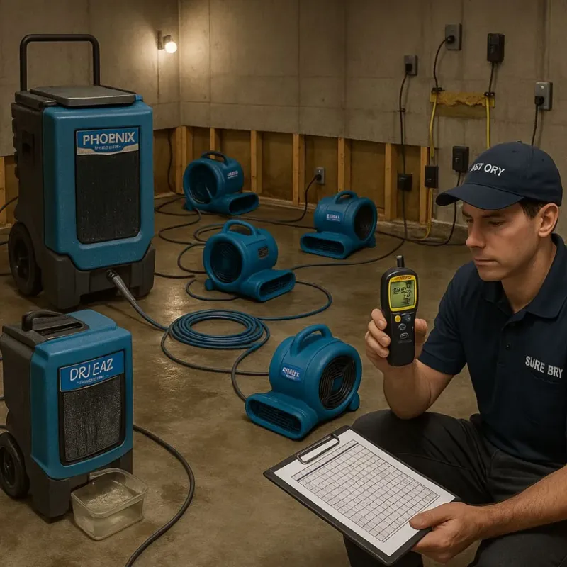 Structural Drying and Dehumidification process in Sam Rayburn, TX